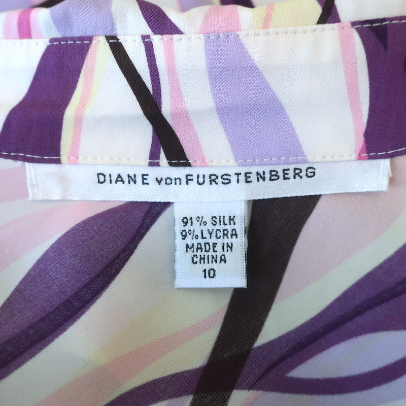 Diane von Furstenberg Collared Dress Apona Printed Stretch Silk Size 10