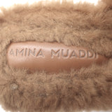 Amina Muaddi Millie Shearling Slide Sandals Brown Size 38.5