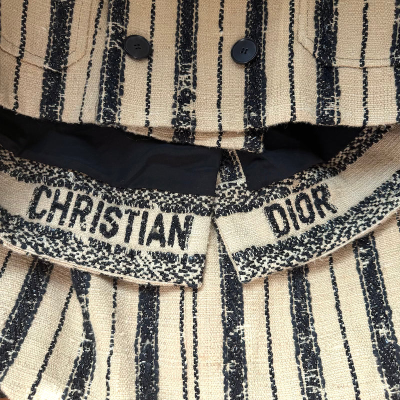 Christian Dior Striped Boucle Tweed Double Breasted Jacket Beige/Black Size US 4