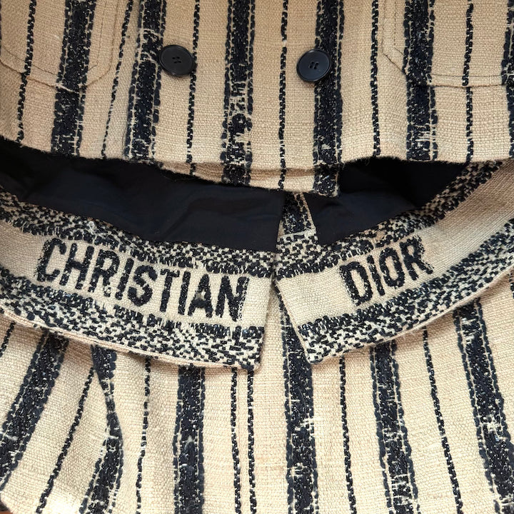 Christian Dior Striped Boucle Tweed Double Breasted Jacket Beige/Black Size US 4