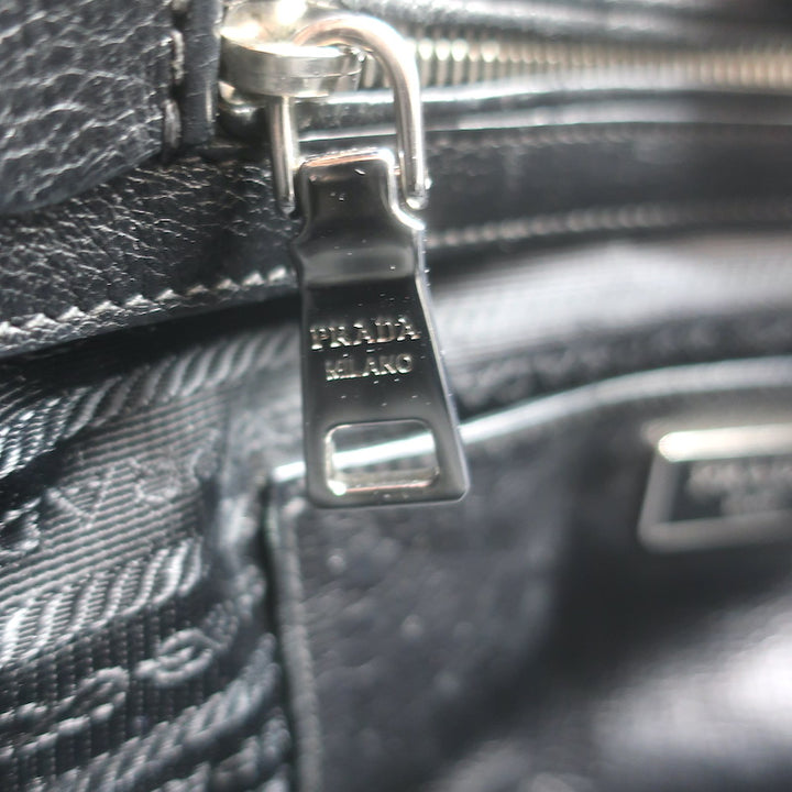Prada Crystal-Studded Twin Pocket Tote Black Leather Medium Crossbody Bag