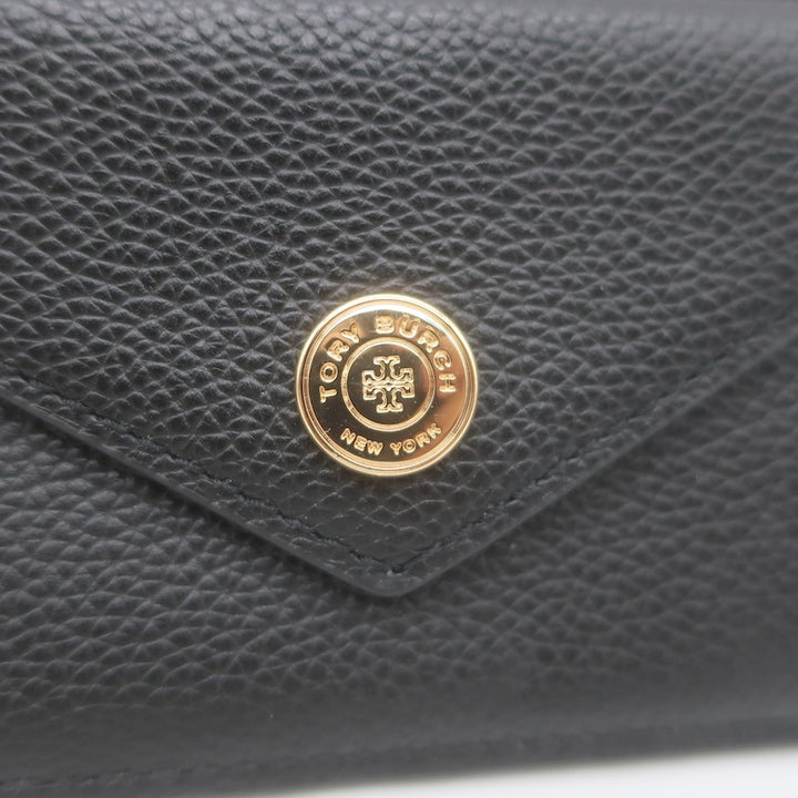 Tory Burch T Monogram Envelope Zip Card Case Black Pebbled Leather NEW