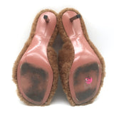 Amina Muaddi Millie Shearling Slide Sandals Brown Size 38.5