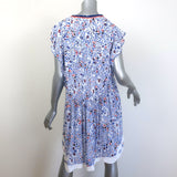 Poupette St Barth Mila tassel-embellished mini dress in white and blue, lightweight woven fabric, pre-owned, gently worn