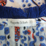 Poupette St Barth Mila tassel-embellished mini dress in white and blue, lightweight woven fabric — pre-owned, gently worn