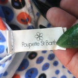 Poupette St Barth Mila tassel-embellished mini dress in white and blue woven fabric, pre-owned, authentic resort-luxe.