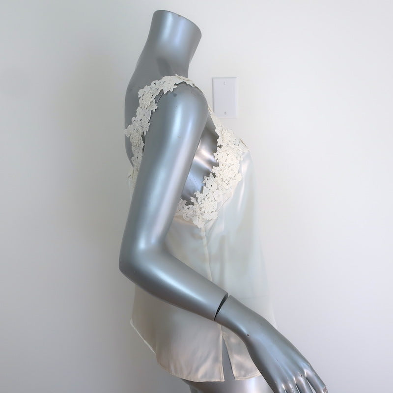 CAMI NYC Bellamy Crochet Lace-Trim Camisole Ivory Silk Charmeuse Size Small