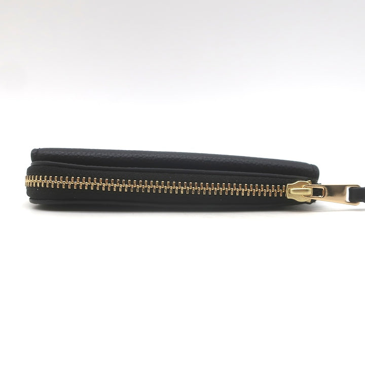 Tory Burch T Monogram Envelope Zip Card Case Black Pebbled Leather NEW