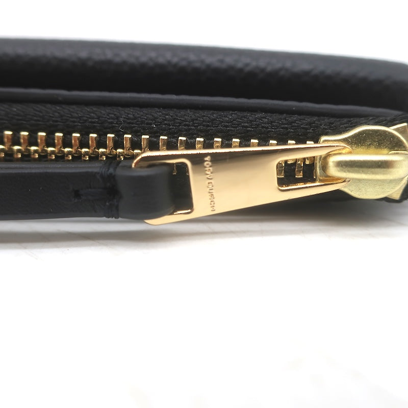 Tory Burch T Monogram Envelope Zip Card Case Black Pebbled Leather NEW