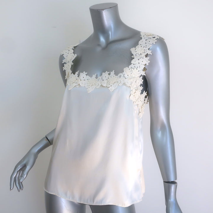 CAMI NYC Bellamy Crochet Lace-Trim Camisole Ivory Silk Charmeuse Size Small