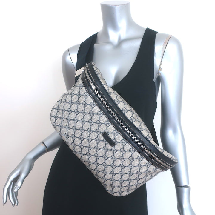 Gucci GG Supreme Large Belt Bag Leather-Trim Beige Canvas Crossbody