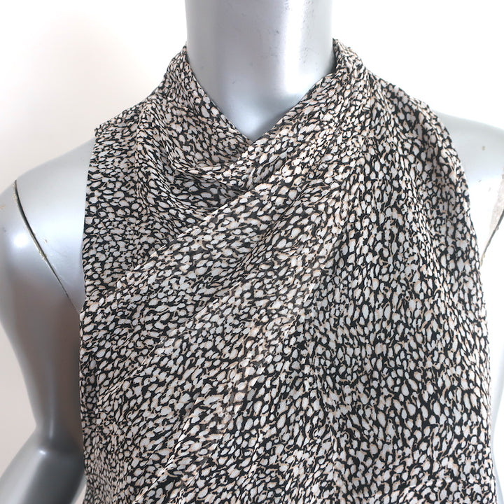 Joie Paul Cowl-Neck Top Caviar Printed Silk Size Large Sleeveless Blouse NEW