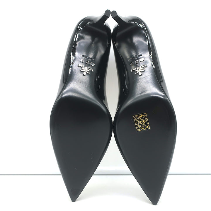 Prada Pumps Black Patent Leather Size 41 Pointed Toe Heels NEW