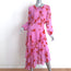 Cynthia Rowley Long Sleeve Asymmetrical Midi Dress Zuma Pink Floral Print Size 6