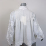 Veronica Beard Amandine floral-embroidered button-up blouse in crisp white — pre-owned, new-with-tags.