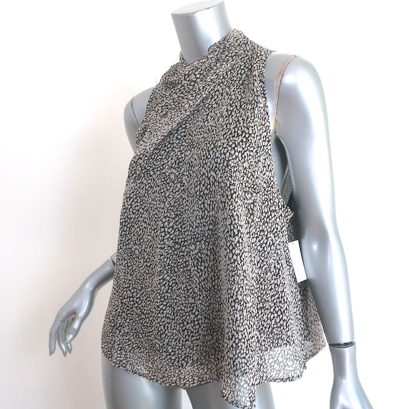 Joie Paul Cowl-Neck Top Caviar Printed Silk Size Large Sleeveless Blouse NEW