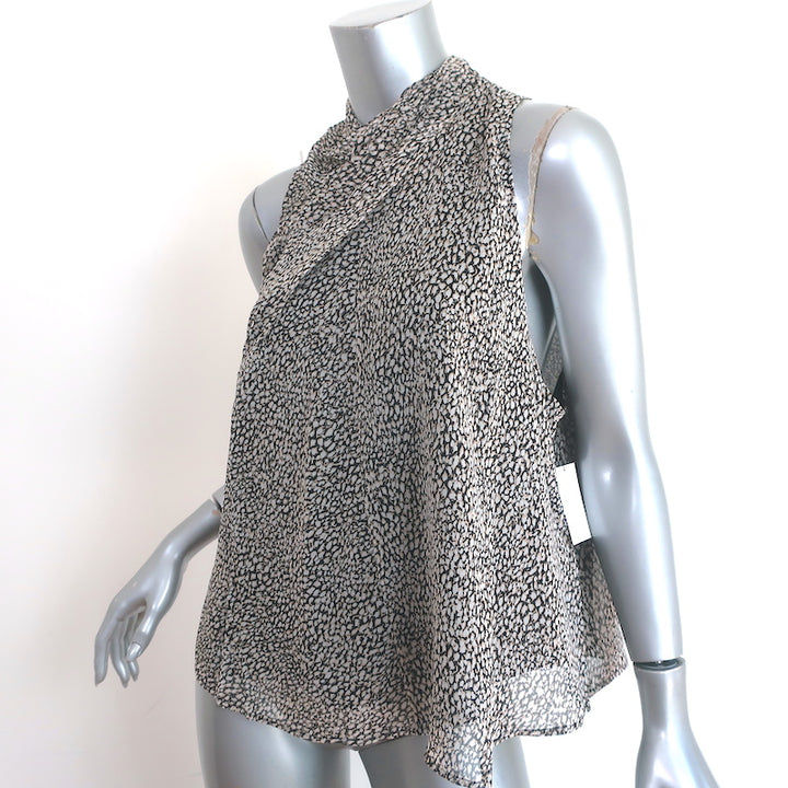 Joie Paul Cowl-Neck Top Caviar Printed Silk Size Large Sleeveless Blouse NEW