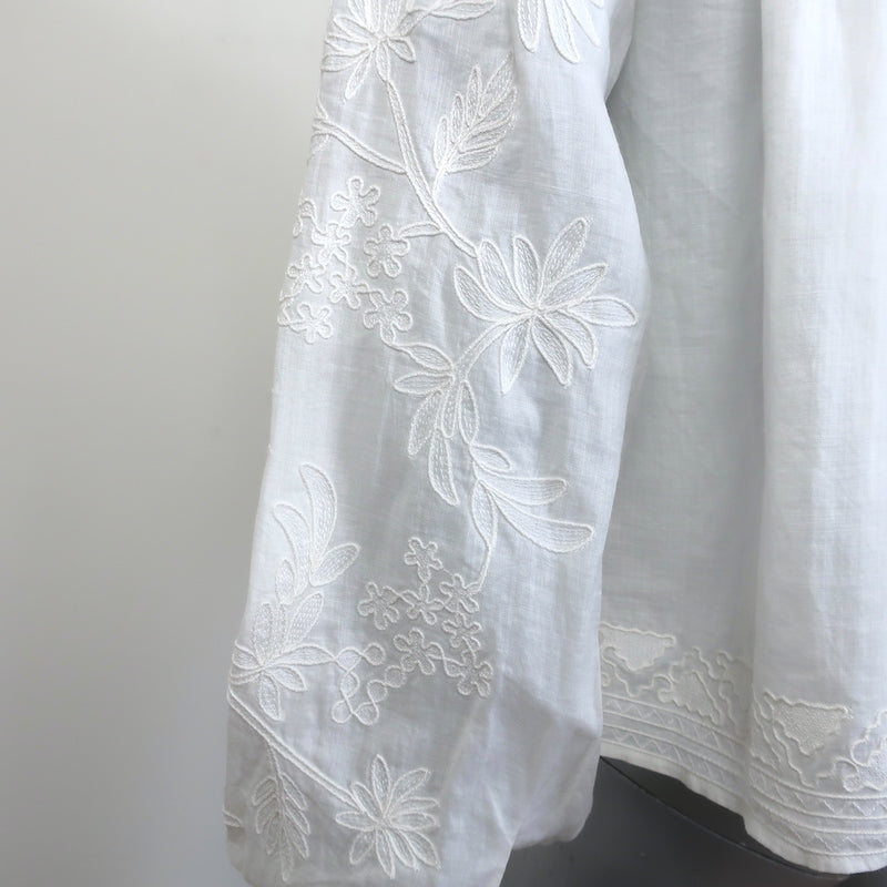 Veronica Beard Amandine floral-embroidered white button-up blouse, authentic luxury pre-owned (new with tags)