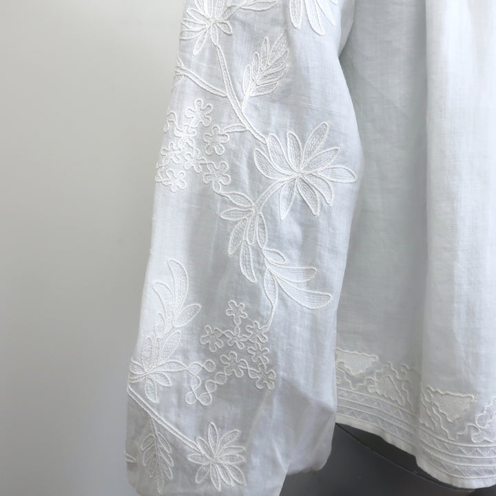 Veronica Beard Amandine floral-embroidered white button-up blouse, authentic luxury pre-owned (new with tags)