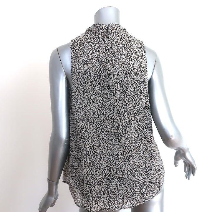 Joie Paul Cowl-Neck Top Caviar Printed Silk Size Large Sleeveless Blouse NEW