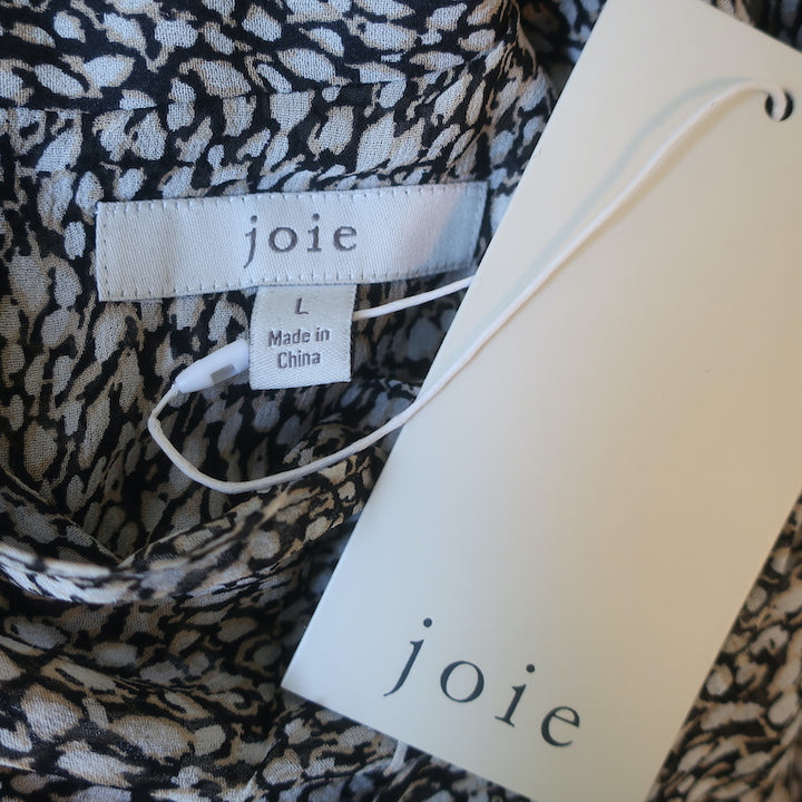 Joie Paul Cowl-Neck Top Caviar Printed Silk Size Large Sleeveless Blouse NEW