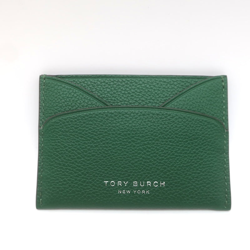Tory Burch Romy Flat Card Case Dark Kale Pebbled Leather NEW
