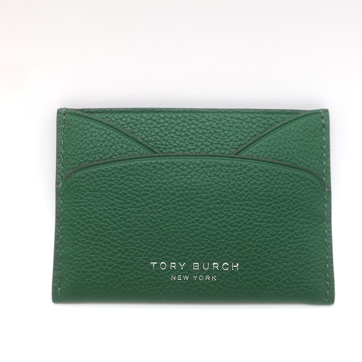 Tory Burch Romy Flat Card Case Dark Kale Pebbled Leather NEW