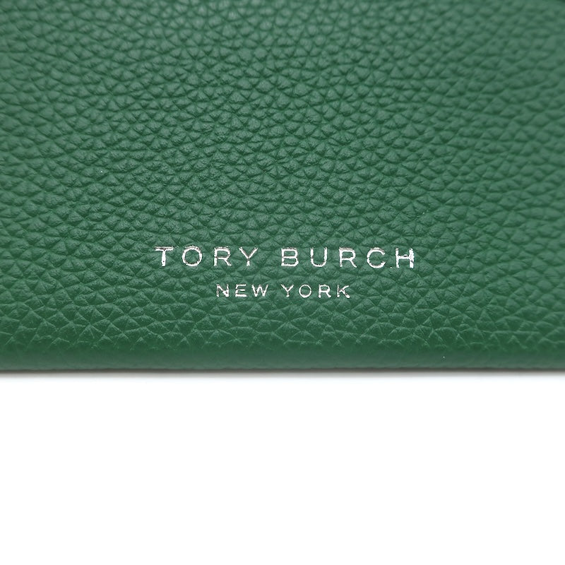 Tory Burch Romy Flat Card Case Dark Kale Pebbled Leather NEW