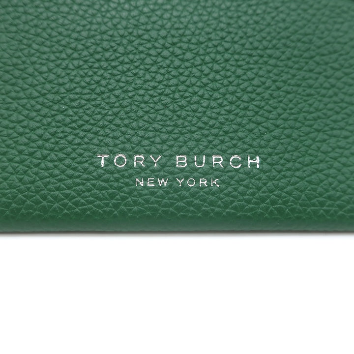 Tory Burch Romy Flat Card Case Dark Kale Pebbled Leather NEW