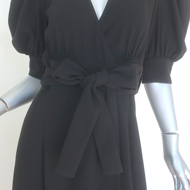 Proenza Schouler Puff Sleeve Midi Wrap Dress Black Crepe Size 6