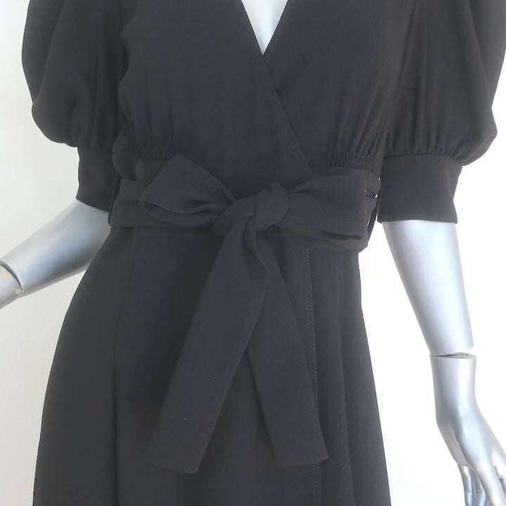 Proenza Schouler Puff Sleeve Midi Wrap Dress Black Crepe Size 6