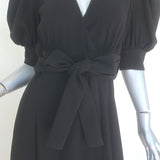 Proenza Schouler Puff Sleeve Midi Wrap Dress Black Crepe Size 6