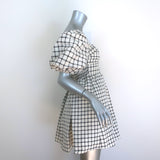 Self-Portrait Monochrome Check Puff Sleeve Mini Dress Cream Taffeta Size 0 NEW