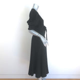 Proenza Schouler Puff Sleeve Midi Wrap Dress Black Crepe Size 6