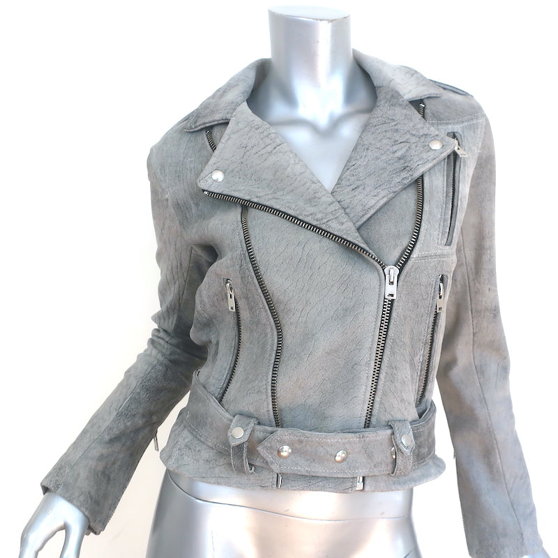 IRO Jova Leather Biker Jacket Gray Size 36 NEW