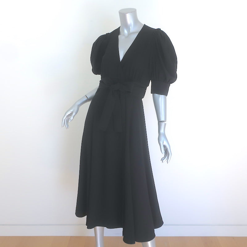 Proenza Schouler Puff Sleeve Midi Wrap Dress Black Crepe Size 6
