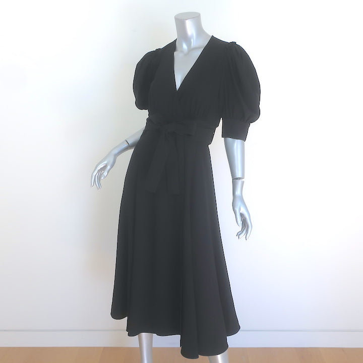 Proenza Schouler Puff Sleeve Midi Wrap Dress Black Crepe Size 6
