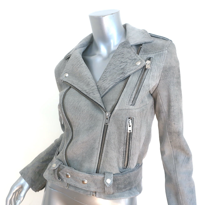 IRO Jova Leather Biker Jacket Gray Size 36 NEW