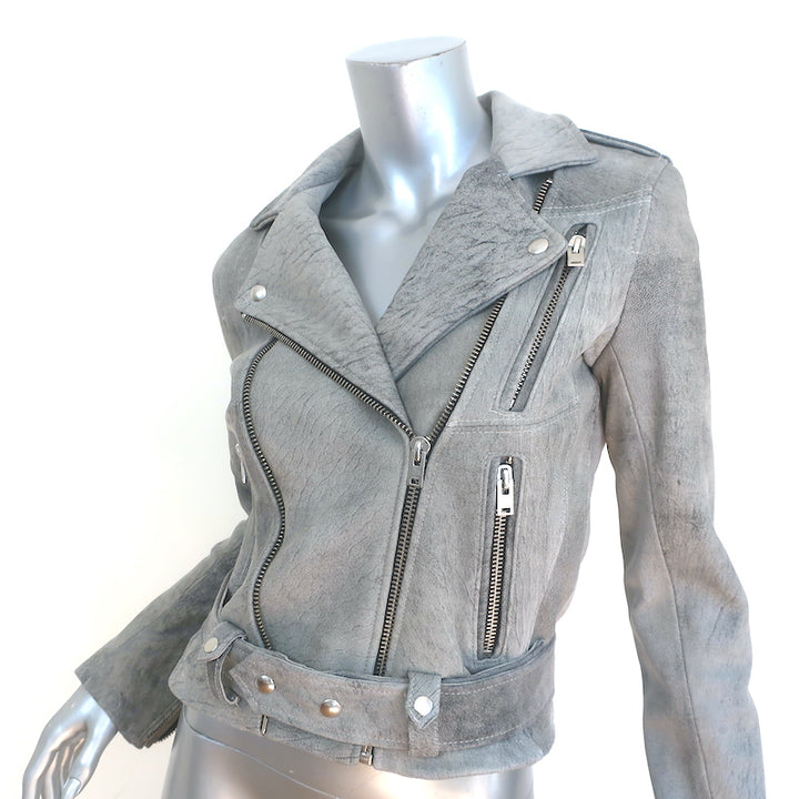 IRO Jova Leather Biker Jacket Gray Size 36 NEW
