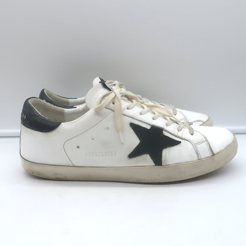 Golden Goose Superstar Low Top Sneakers White Leather &amp; Black Suede Size 42