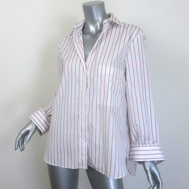 TWP The Next Morning cotton shirt, white with red stripes — pre-owned, gently worn luxury shirting in XS/S.