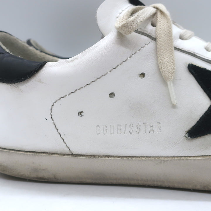 Golden Goose Superstar Low Top Sneakers White Leather &amp; Black Suede Size 42