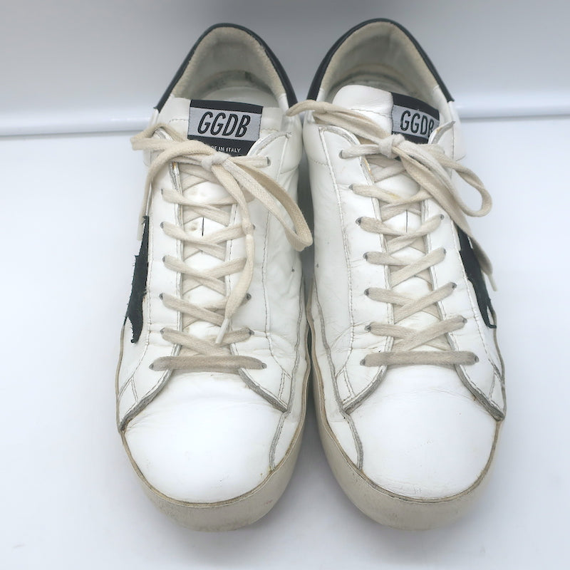 Golden Goose Superstar Low Top Sneakers White Leather &amp; Black Suede Size 42