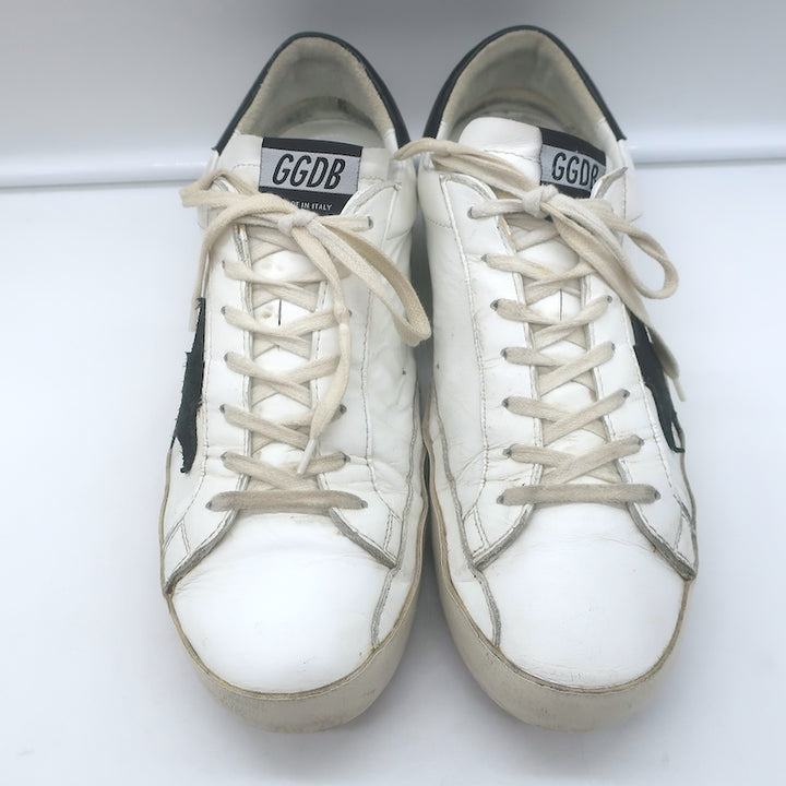 Golden Goose Superstar Low Top Sneakers White Leather &amp; Black Suede Size 42