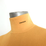 Prada Ribbed Knit Pleated Dress Yellow Size 40 Sleeveless Turtleneck