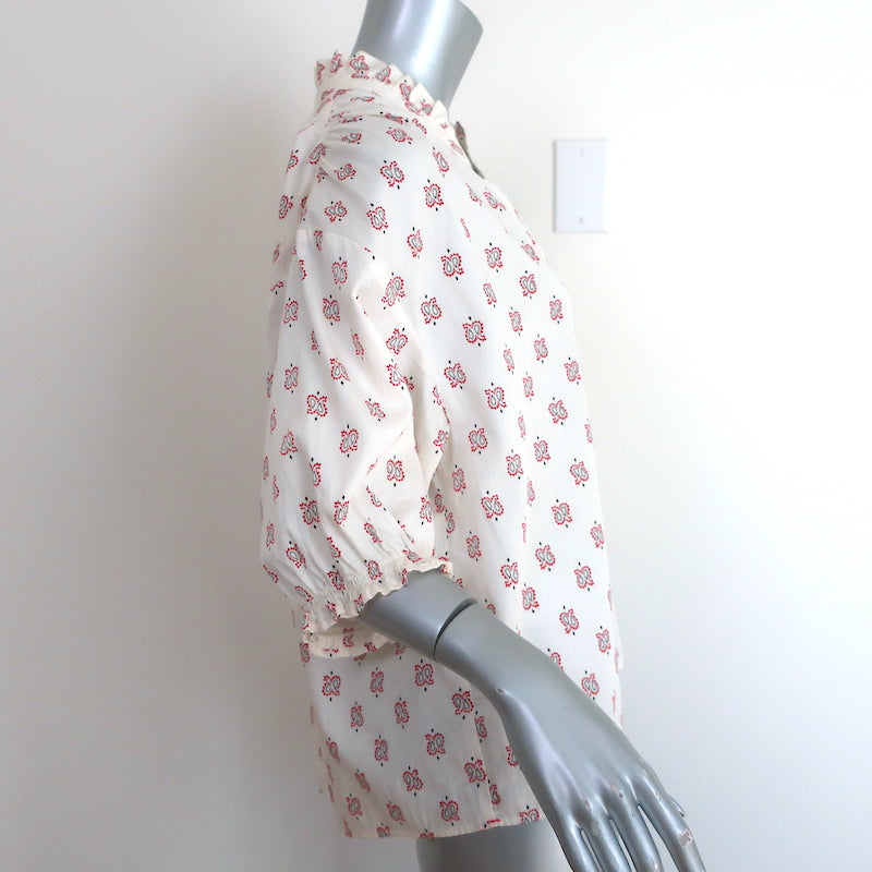 Xirena Cam Top White Drop Bandana Print Cotton Size Medium Short Sleeve Blouse