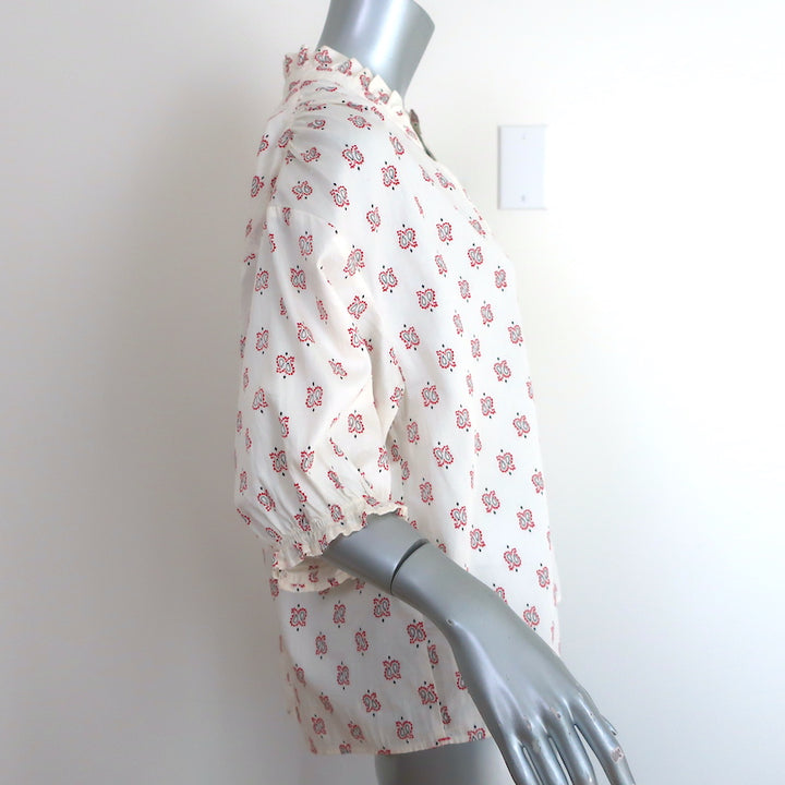 Xirena Cam Top White Drop Bandana Print Cotton Size Medium Short Sleeve Blouse