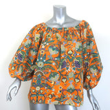 La DoubleJ Paloma off-shoulder top in orange printed poplin, size M — authentic pre-owned luxury.