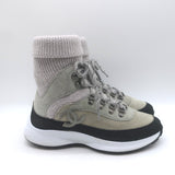 Chanel 21K CC High Top Sock Sneakers Taupe Suede Size 36