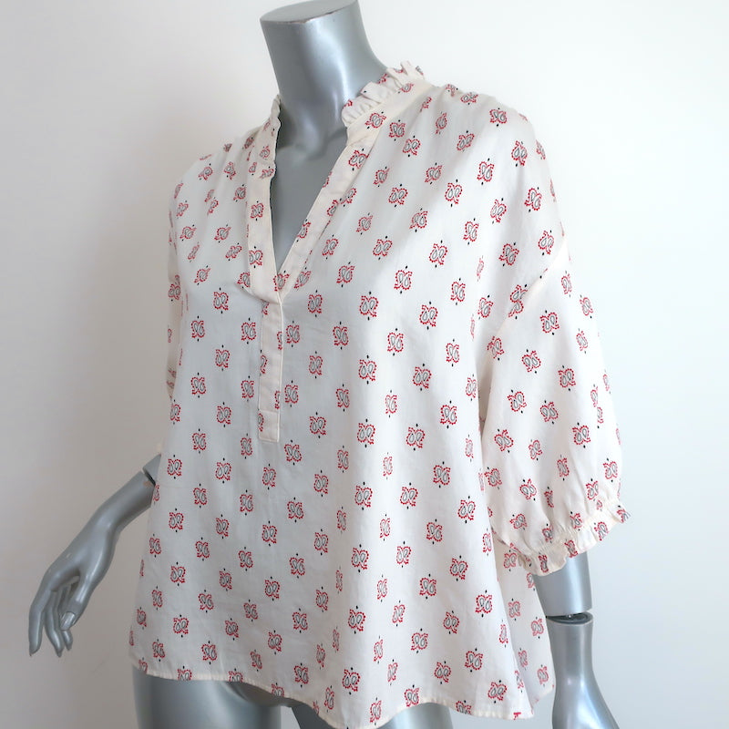 Xirena Cam Top White Drop Bandana Print Cotton Size Medium Short Sleeve Blouse